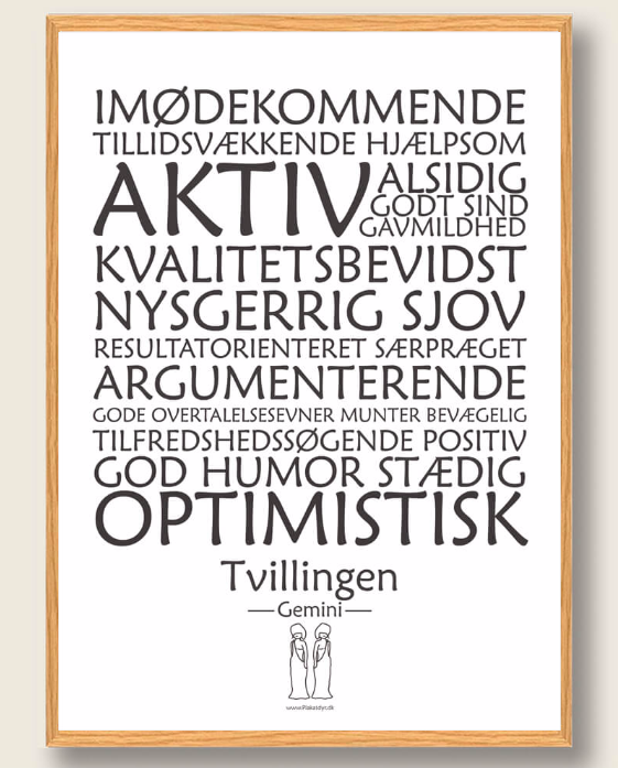 Stjernetegn Tvillingen  Hvid  Plakat
