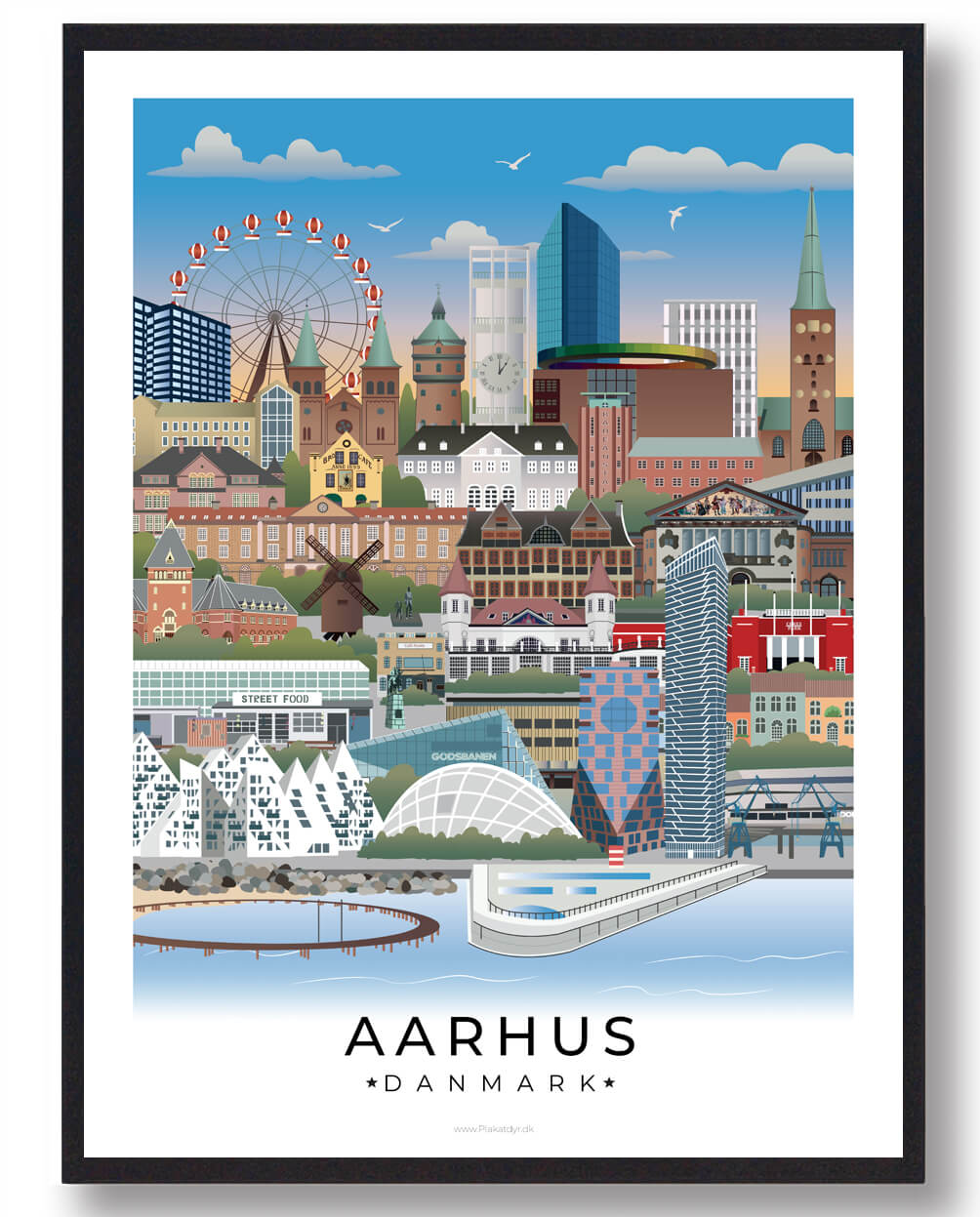 Aarhus Byplakat Med Hvid Kant