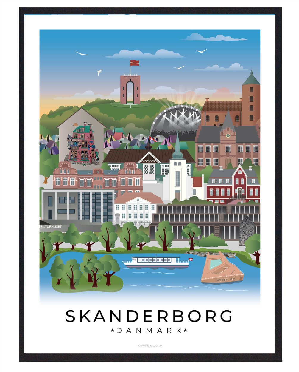 Skanderborg Byplakat Med Hvid Kant