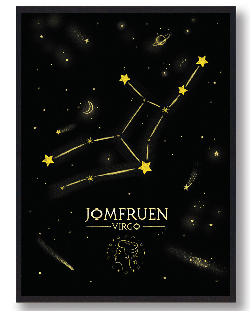 Stjernebillede Jomfruen Sort Håndtegnet Baggrund