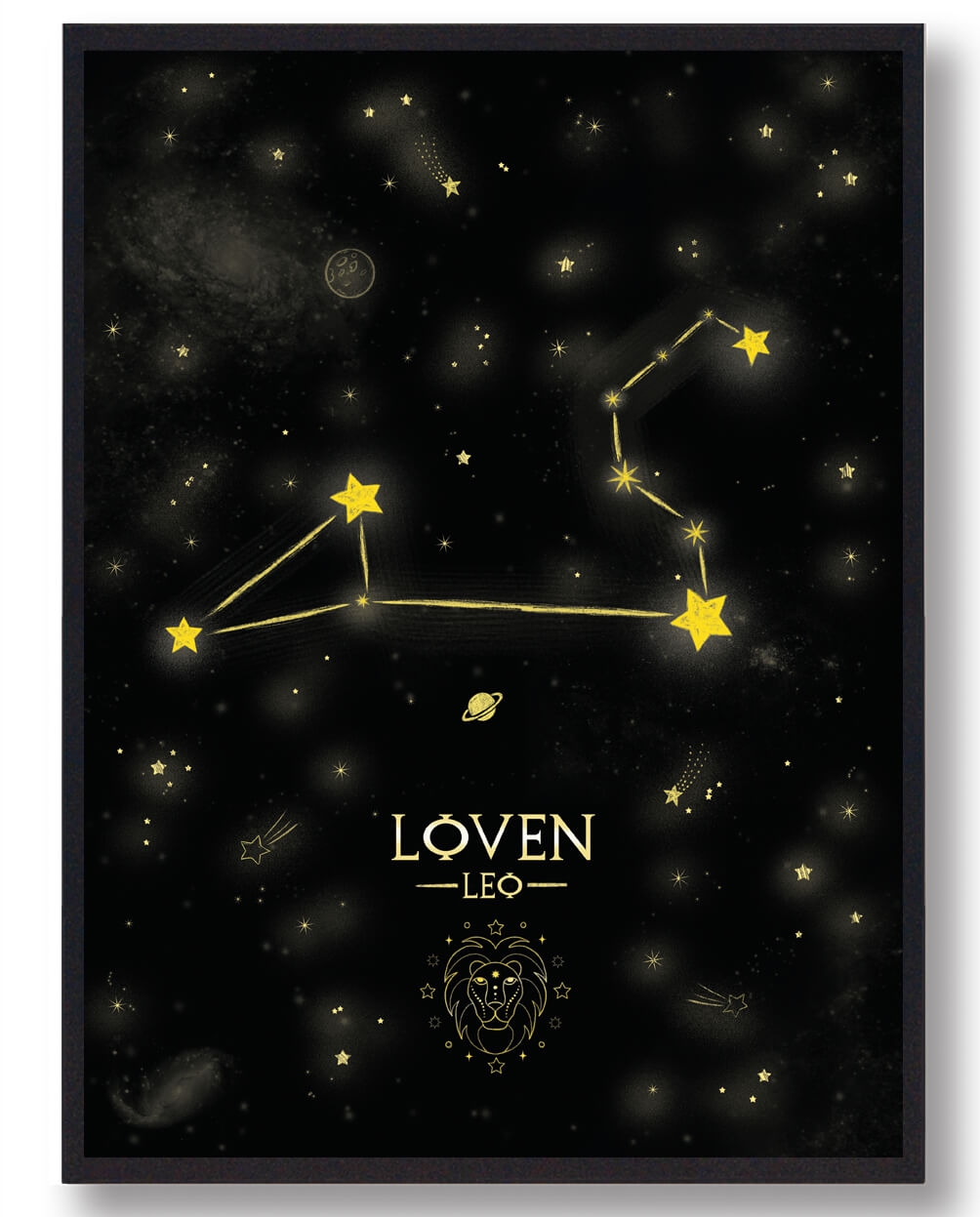 Stjernebillede Løven Sort Håndtegnet Baggrund