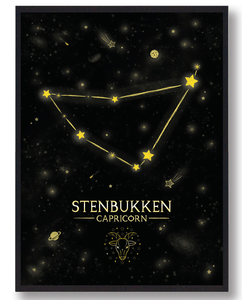 Stjernebillede Stenbukken Sort Håndtegnet Baggrund