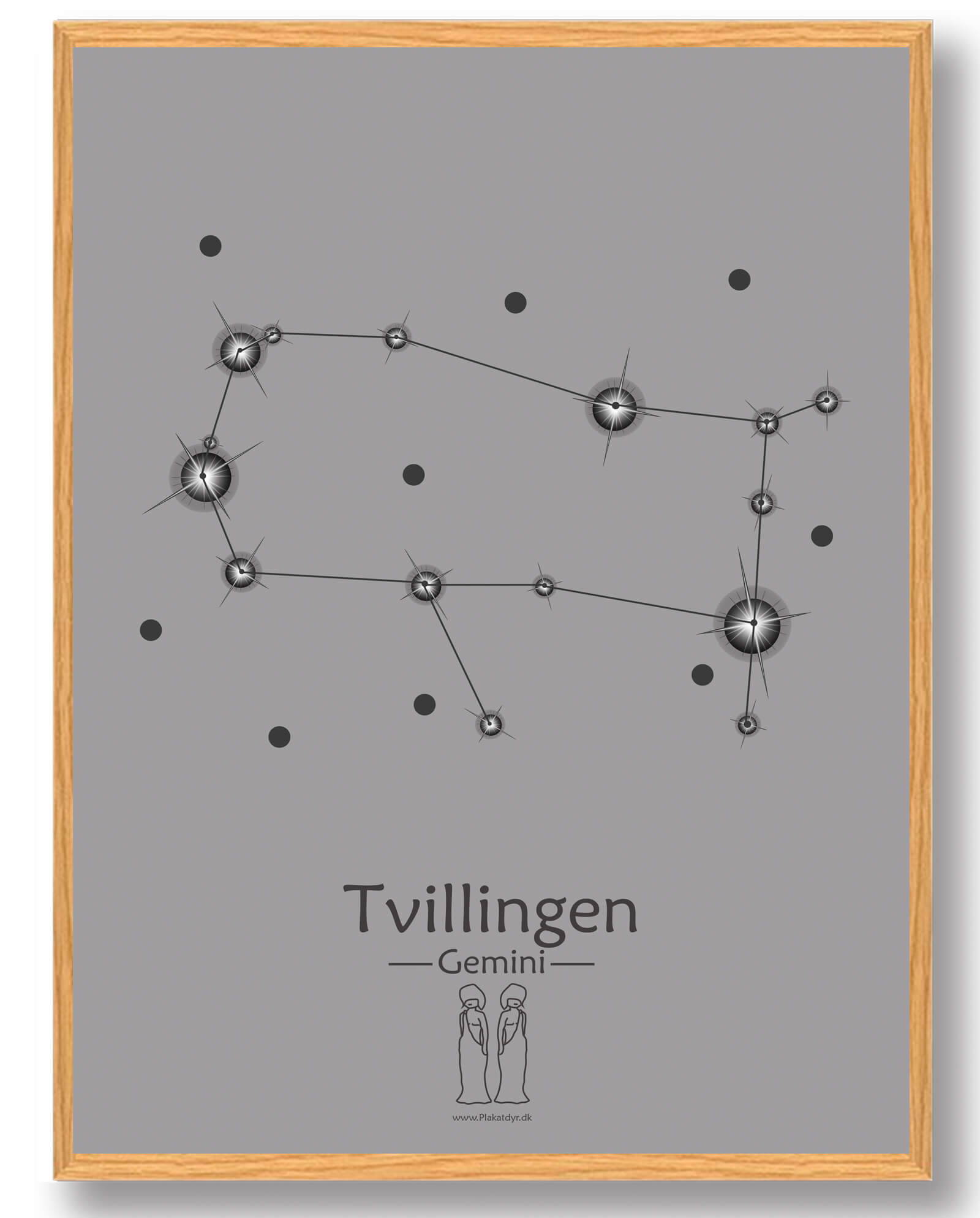 Stjernebillede Tvillingen  Grå  Plakat