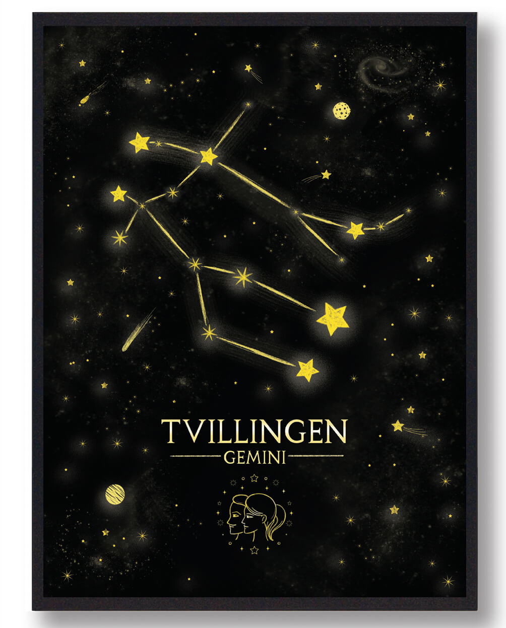 Stjernebillede Tvillingen Sort Håndtegnet Baggrund