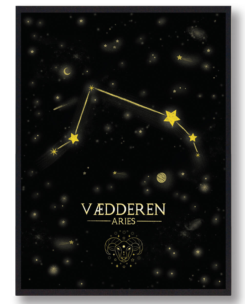 Stjernebillede Vædderen Sort Håndtegnet Baggrund