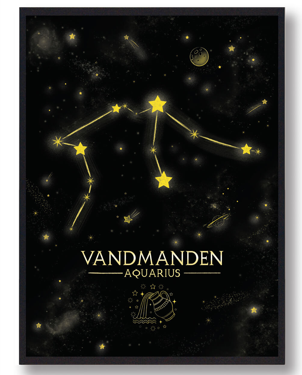 Stjernebillede Vandmanden Sort Håndtegnet Baggrund