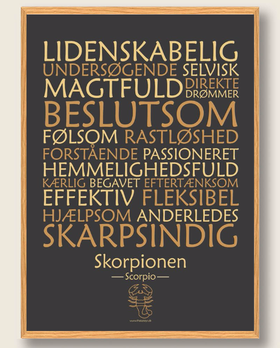 Stjernetegn Skorpionen  Sort  Plakat