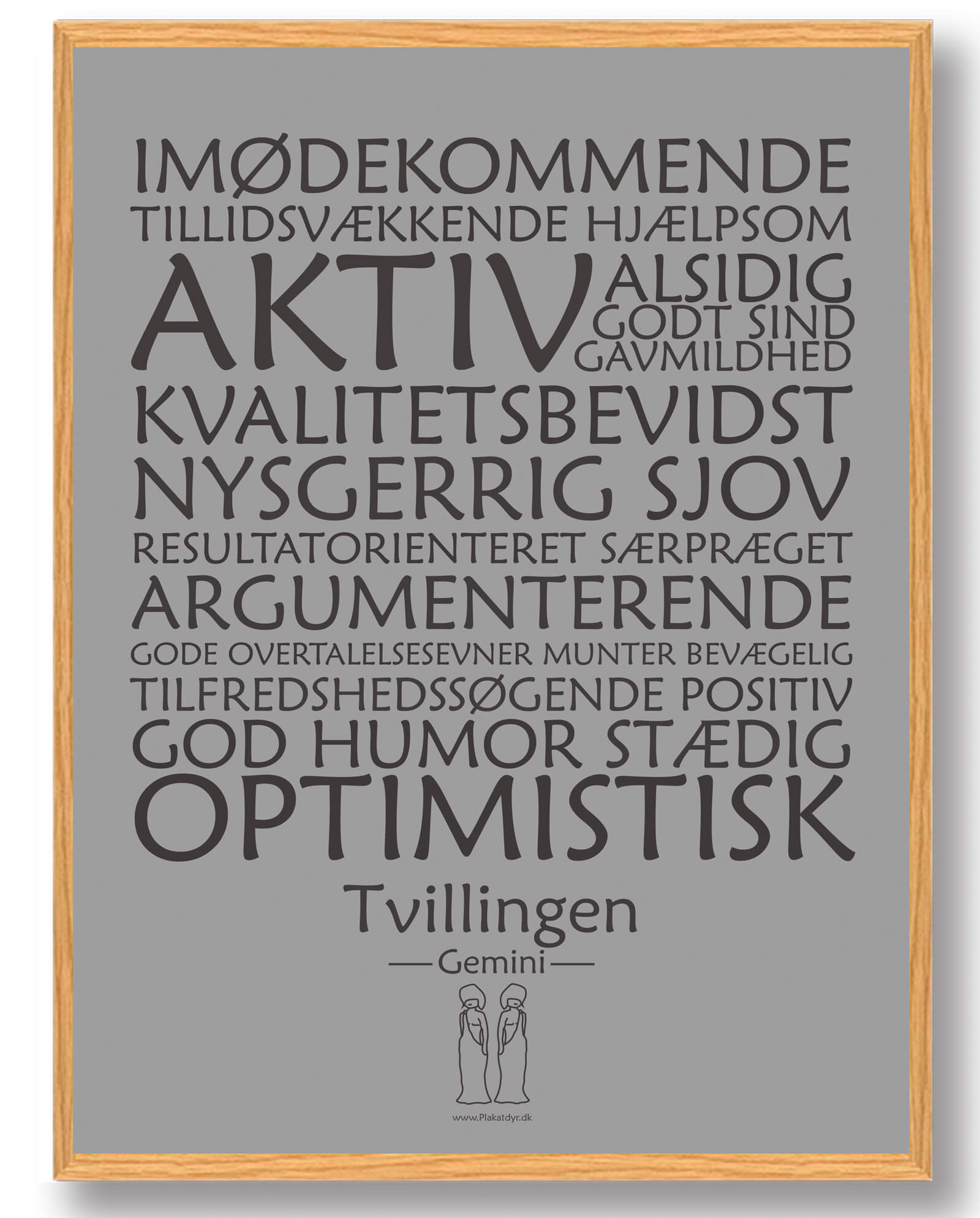 Stjernetegn Tvillingen  Grå  Plakat