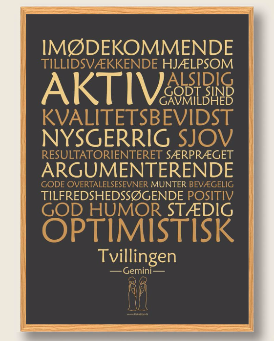 Stjernetegn Tvillingen  Sort  Plakat