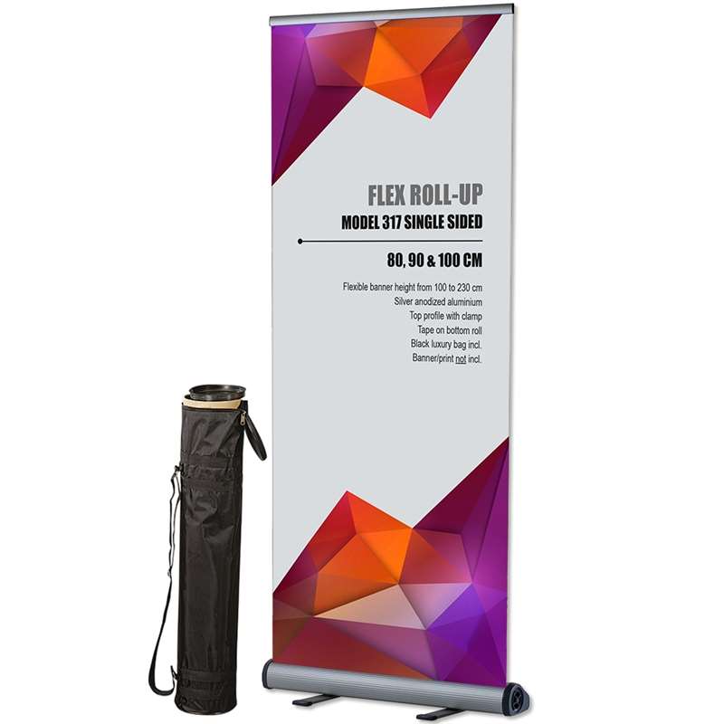 Flex Roll-up Enkeltsidet 80x230 Cm Sølv Med Banner Og Print