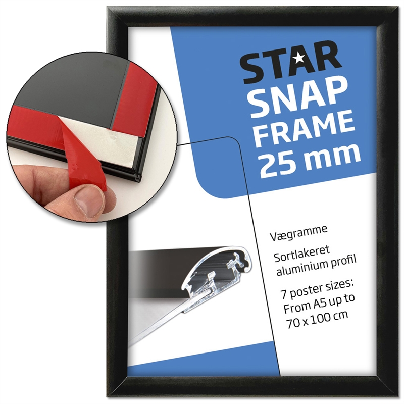 Klapramme  Fast-fix  Med Tape  Alu Sort  25 Mm Profil  A5