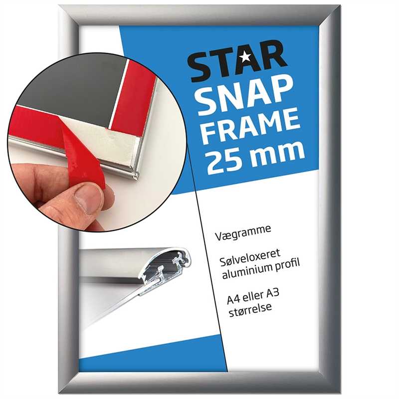 Klapramme Fast-fix  Med Tape På Bagsiden  Alu Sølv  25 Mm