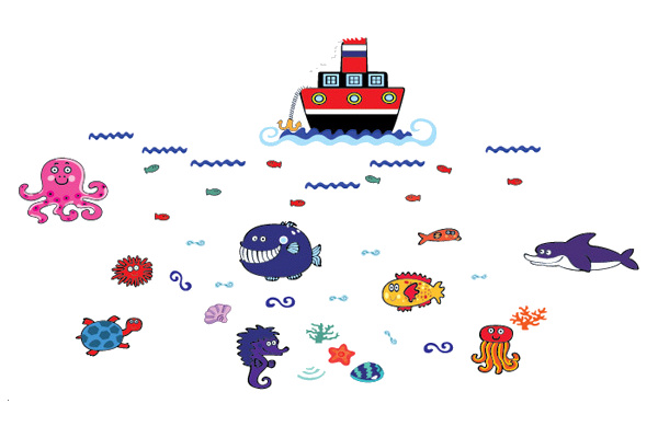 Flot Wallsticker Med Alt Godt Fra Havet 180x102cm