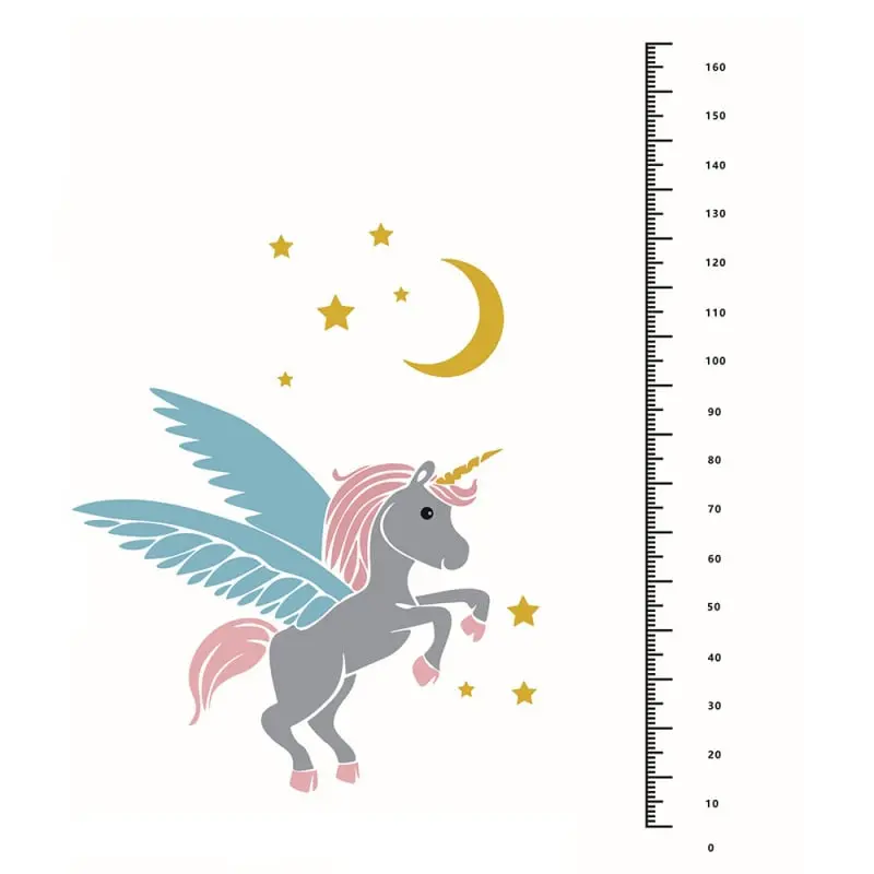 Rigtig Sød Enhjørning Målebånds Wallsticker  Enhjørning Højdemåler Op Til 160cm