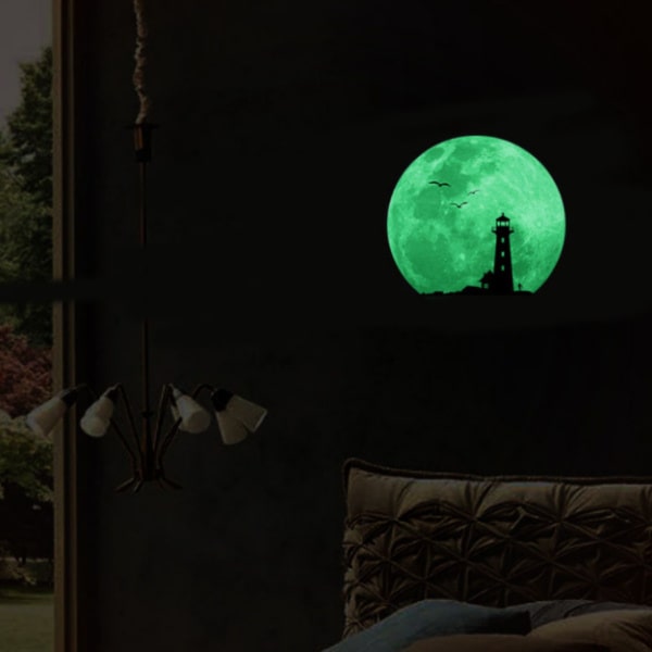 Stor Selvlysende Måne Wallsticker  34 Cm  Fyrtårn