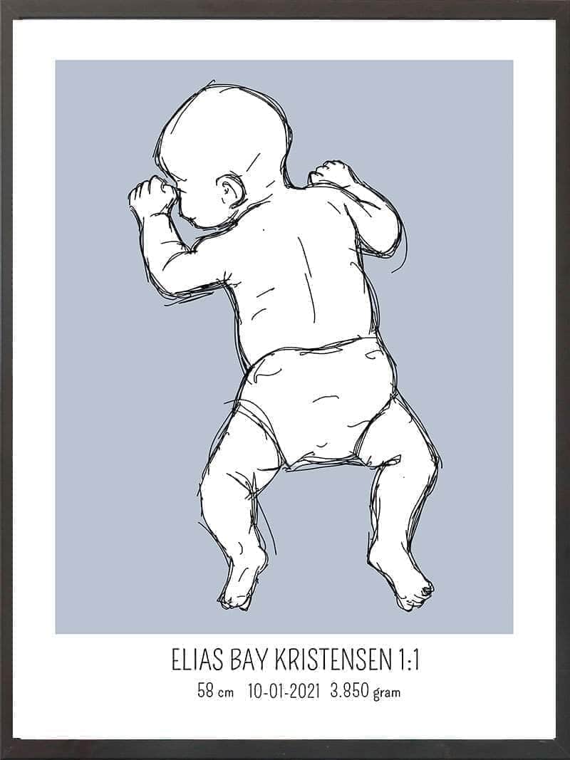 Birth Poster Fødselsplakat : På Maven Blå