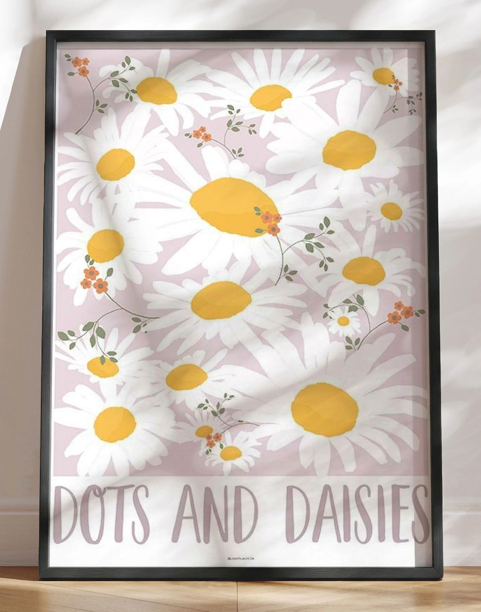 Dots And Daisies Skøn Grafisk Plakat Med Blomster