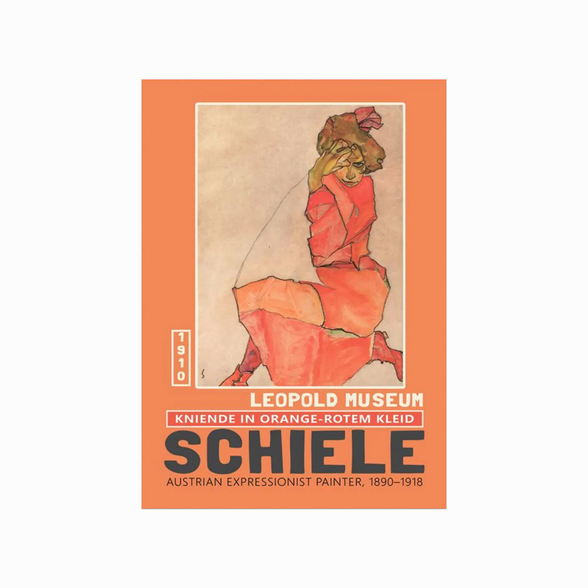 Egon Schiele  Kneeling Female In Orange Red Dress