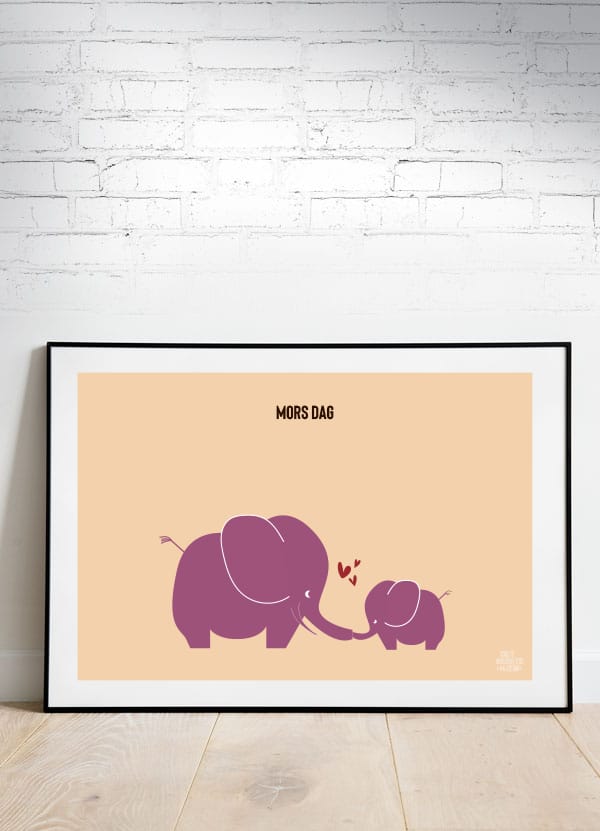 Elefanter Mor Og Barn Plakat  Vandret  29     21 Cm  A4  Kr  199 -