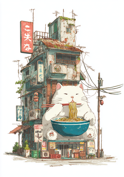 Japansk Plakat 65 Kat Og Ramenhus