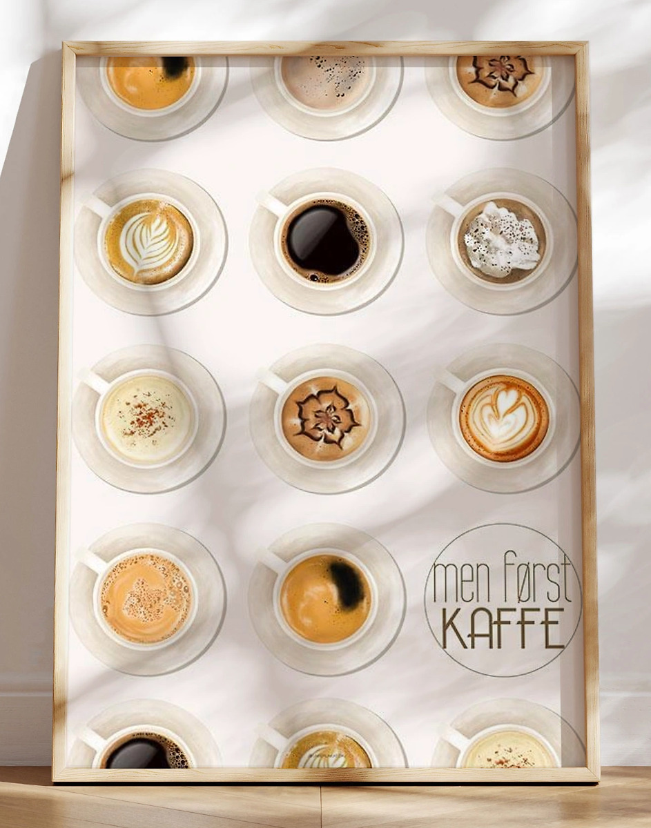 Kaffeplakat Plakat Med Kaffetyper Og Kaffekopper