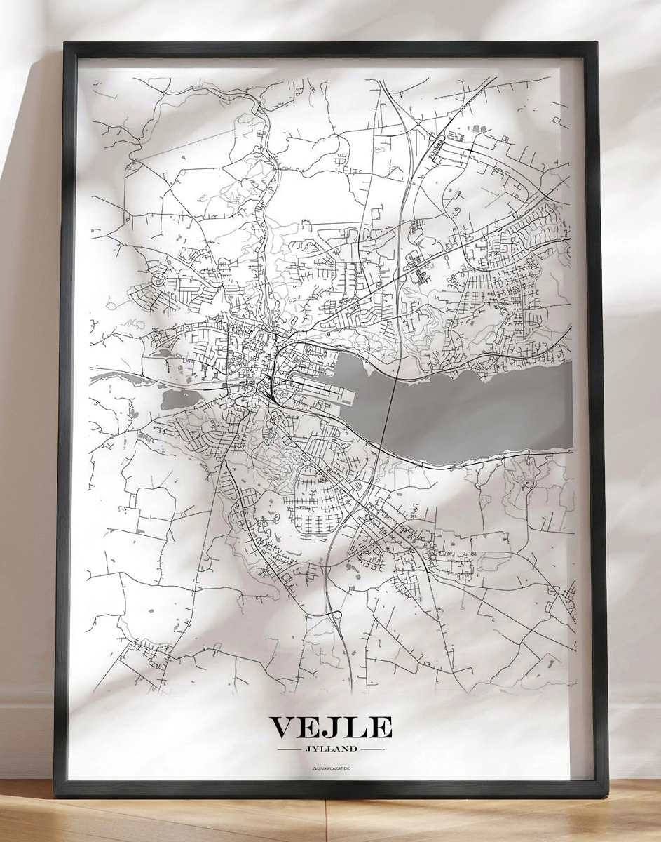 Kort Plakat Med Bykort Over Vejle Hvid Baggrund