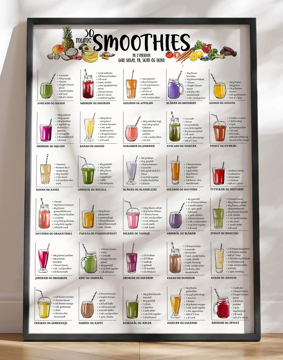 Smoothie Plakat 30 Smoothieopskrifter Til Dit Køkken
