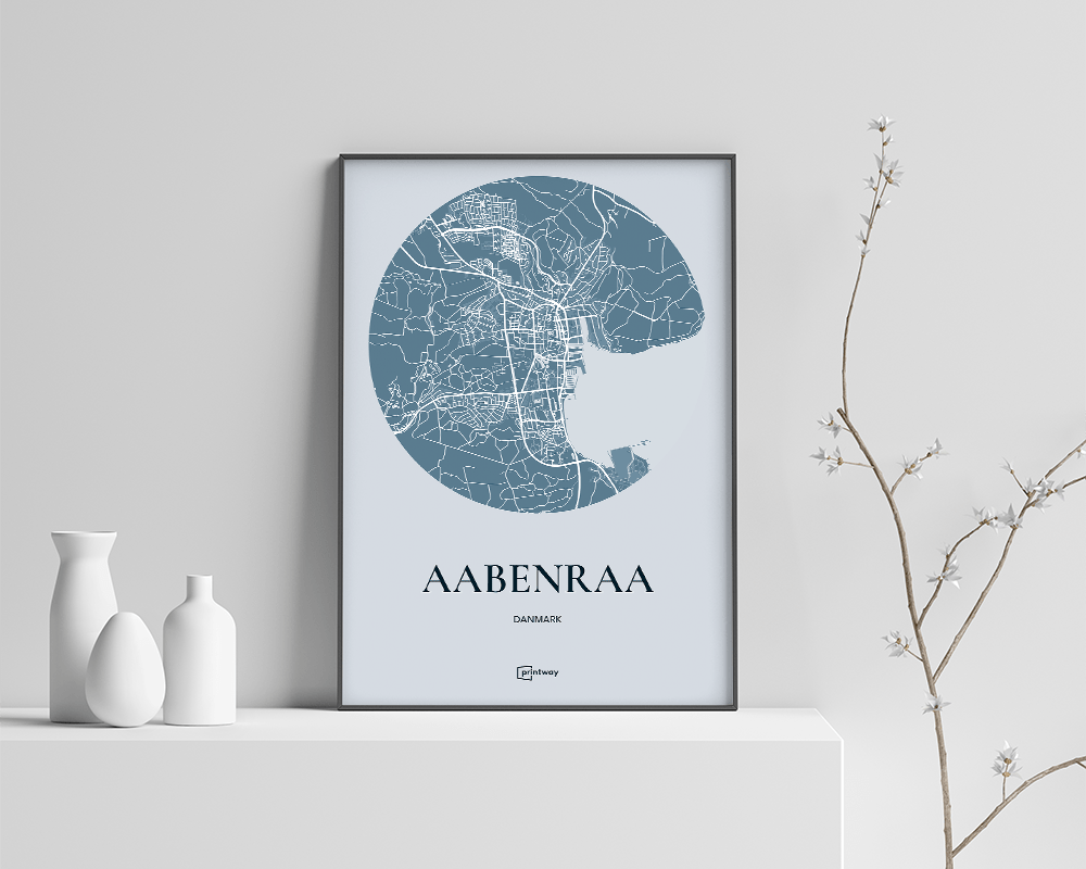 Aabenraa Plakaten Rundt Kort Havblå 21 30 Cm  A4