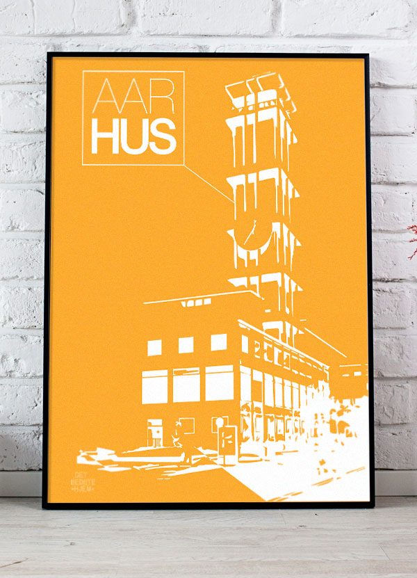 Aarhus-plakat Med Rådhustårnet Stor  Gul  21   29    A4  Kr  199 -