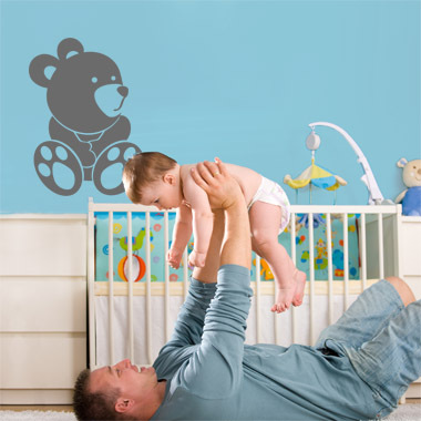 Bamse Sidder Wallsticker Af Anline Ruby  36x48 Cm