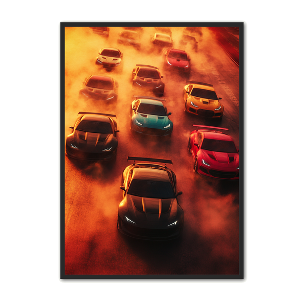 Bil Plakat 73 Racerbiler   Solnedgang