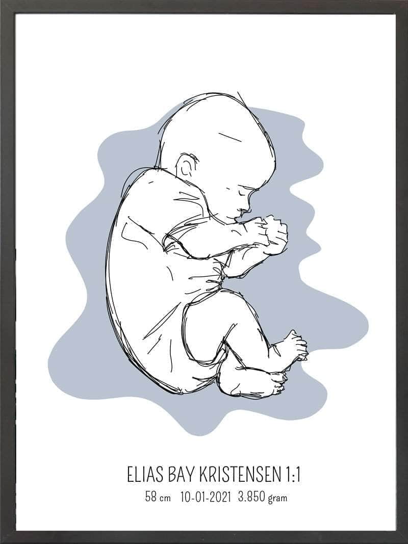 Birth Poster   Fødselsplakat  :  Fosterstilling Blå