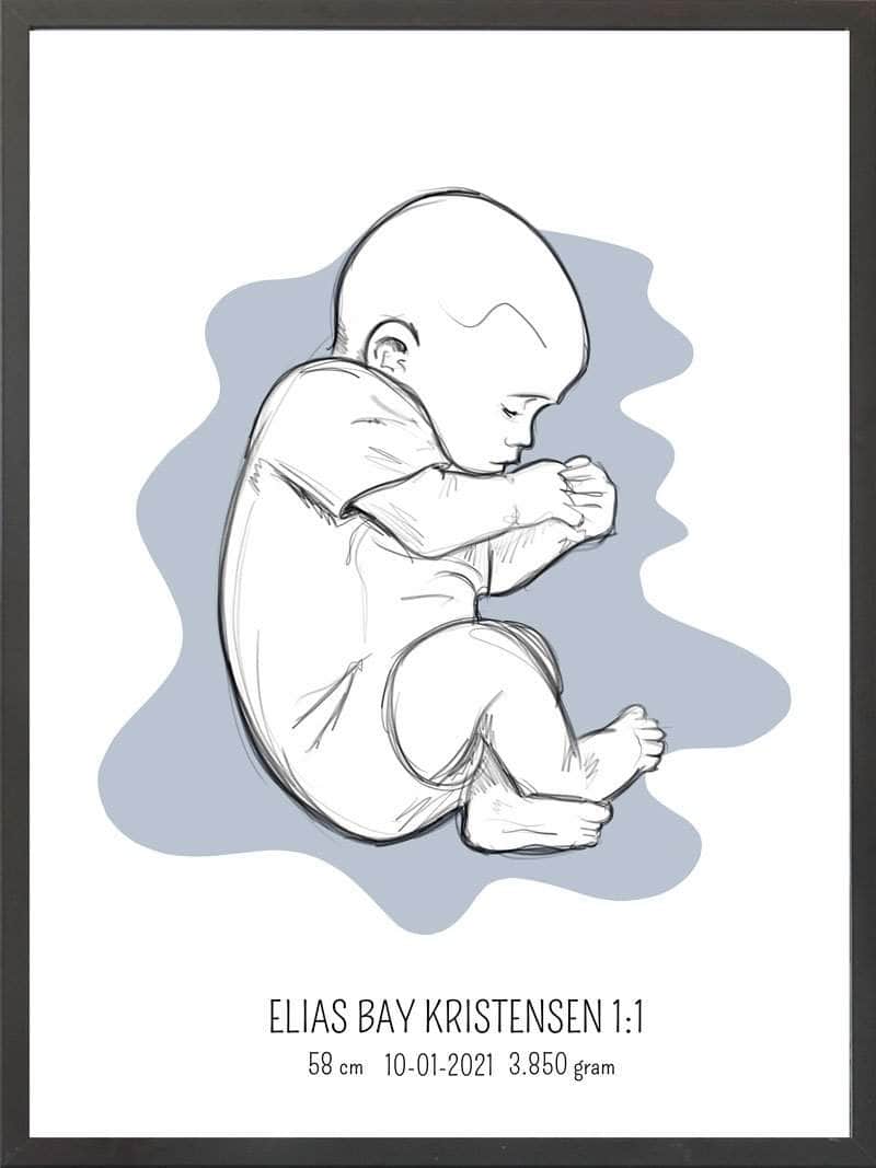 Birth Poster   Fødselsplakat  :  Fosterstilling Blå