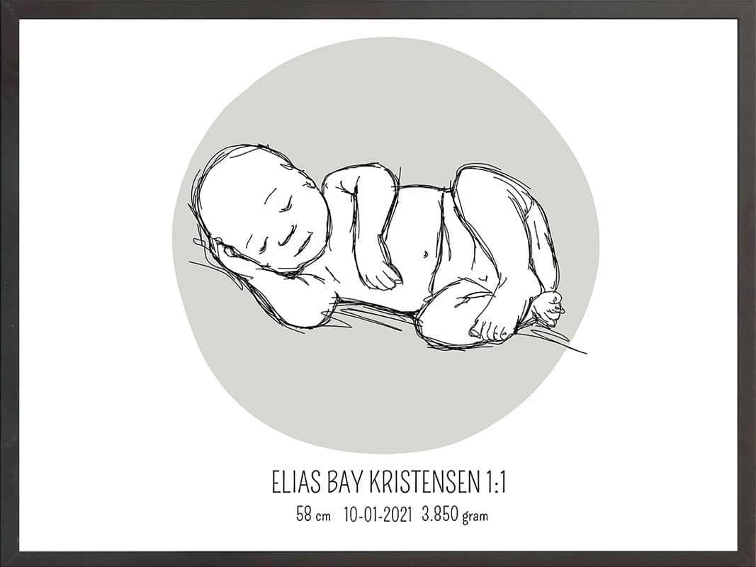 Birth Poster Fødselsplakat : Liggende Lyserød