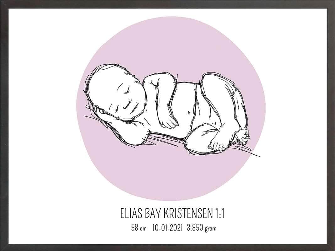 Birth Poster Fødselsplakat : Liggende Lyserød
