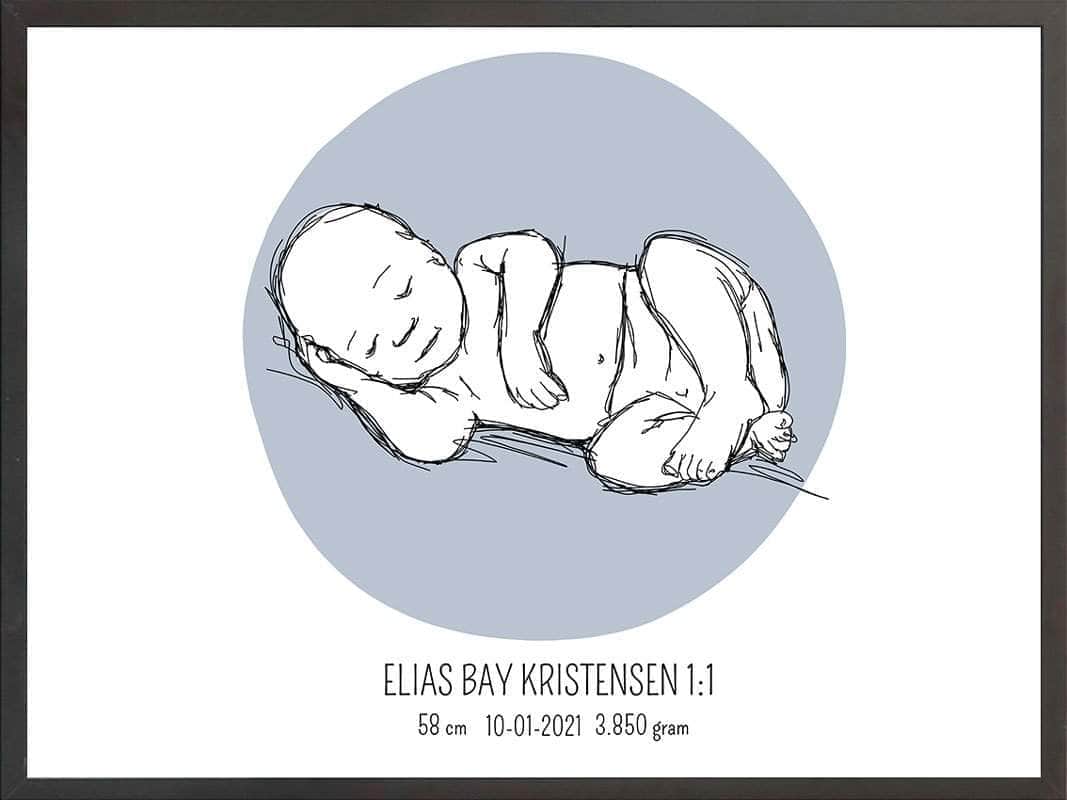 Birth Poster Fødselsplakat : Liggende Lyserød