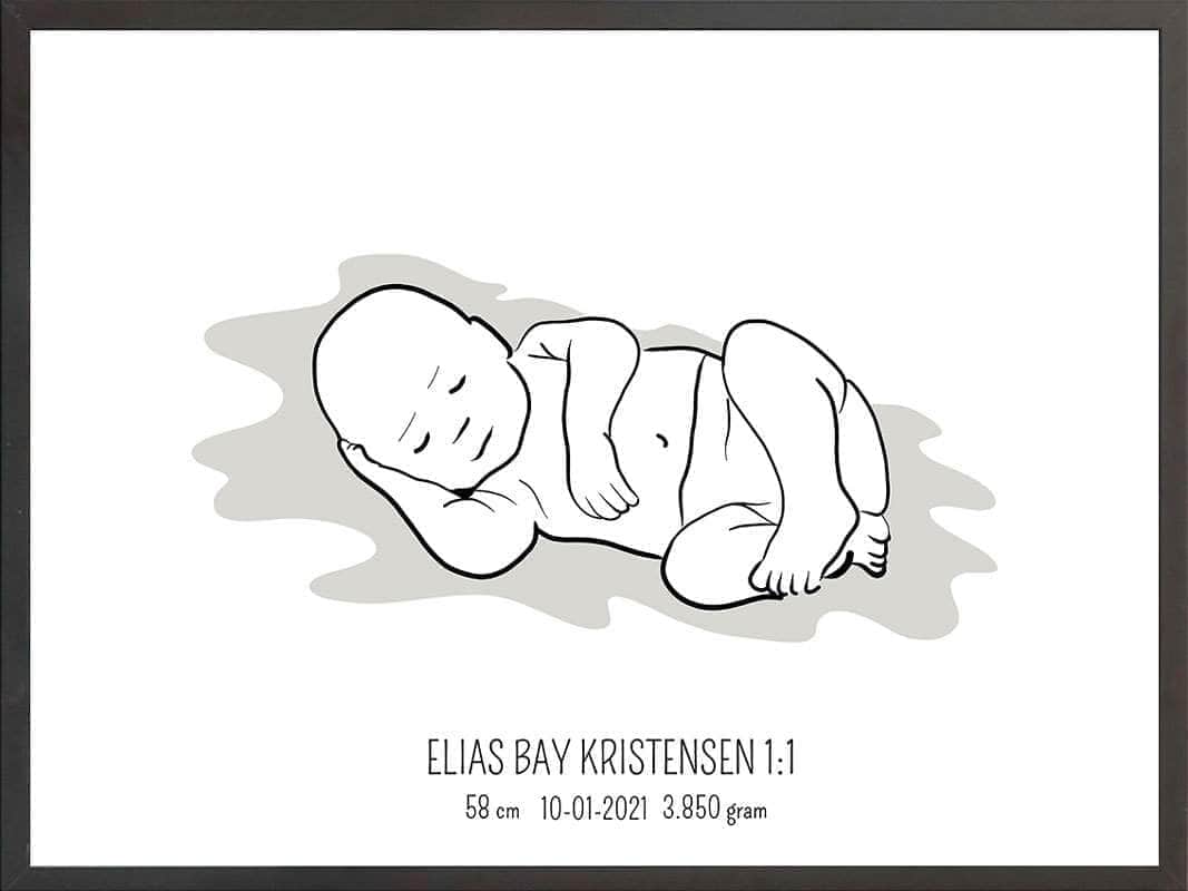 Birth Poster Fødselsplakat : Liggende Lyserød