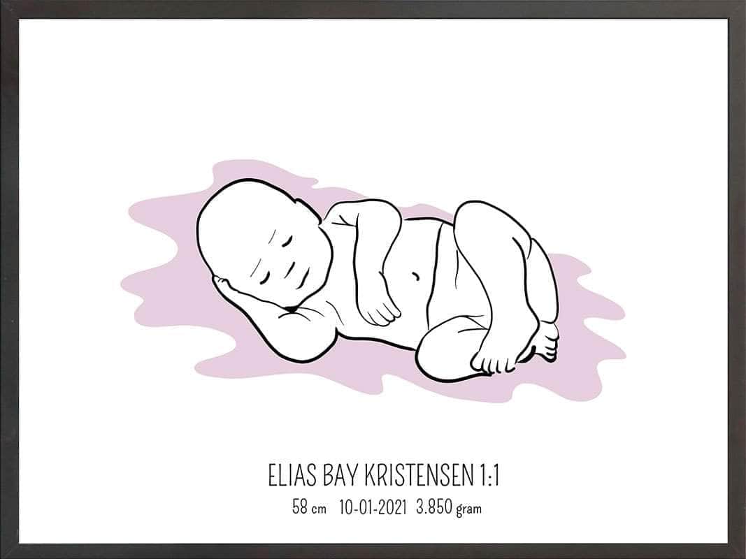 Birth Poster Fødselsplakat : Liggende Lyserød