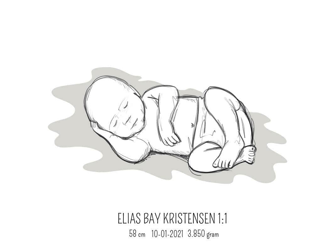 Birth Poster Fødselsplakat : Liggende Lyserød