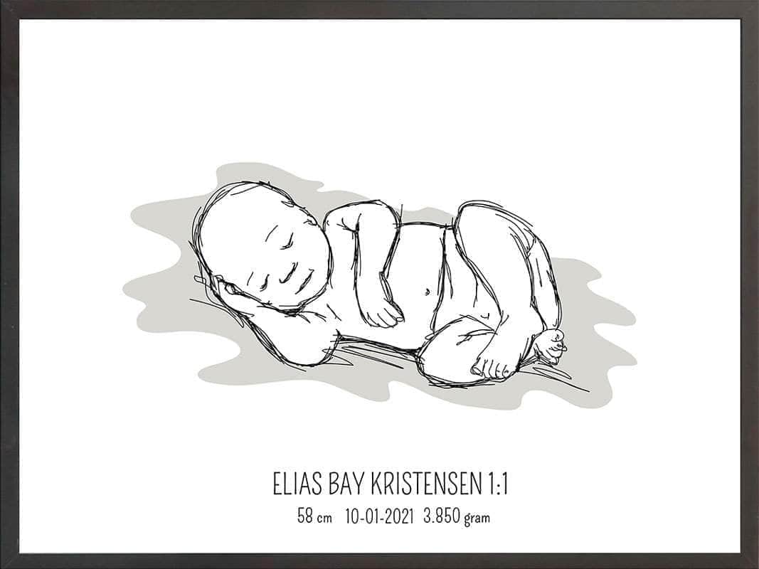 Birth Poster Fødselsplakat : Liggende Lyserød