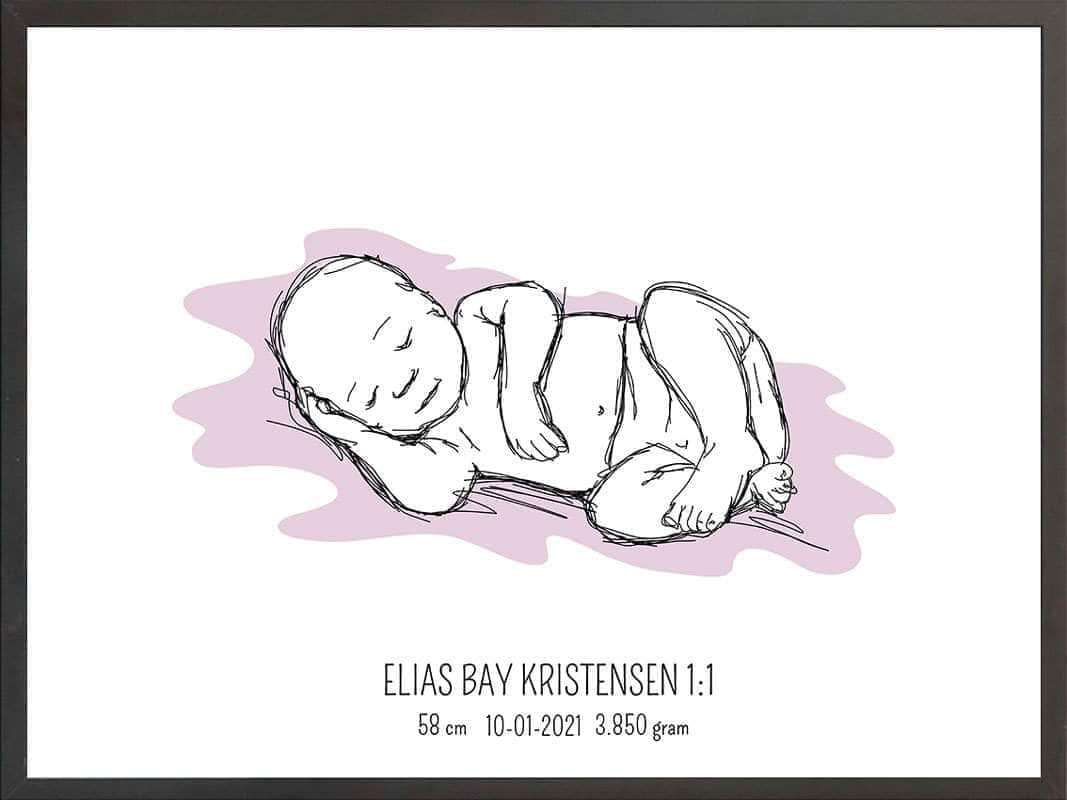 Birth Poster Fødselsplakat : Liggende Lyserød