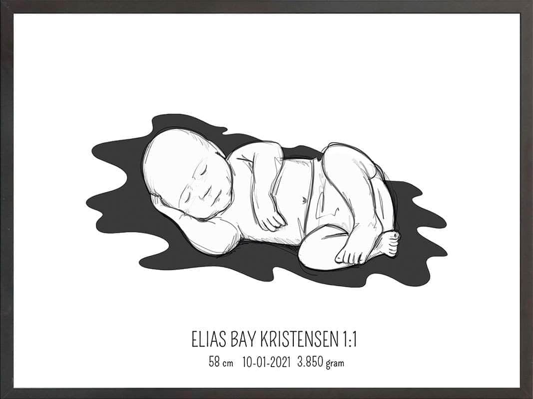 Birth Poster Fødselsplakat : Liggende Lyserød