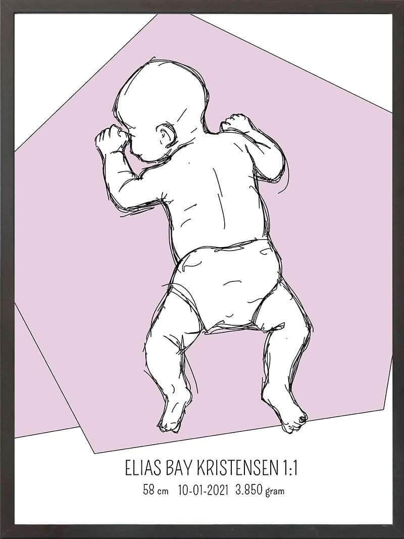 Birth Poster Fødselsplakat : På Maven Lyserød