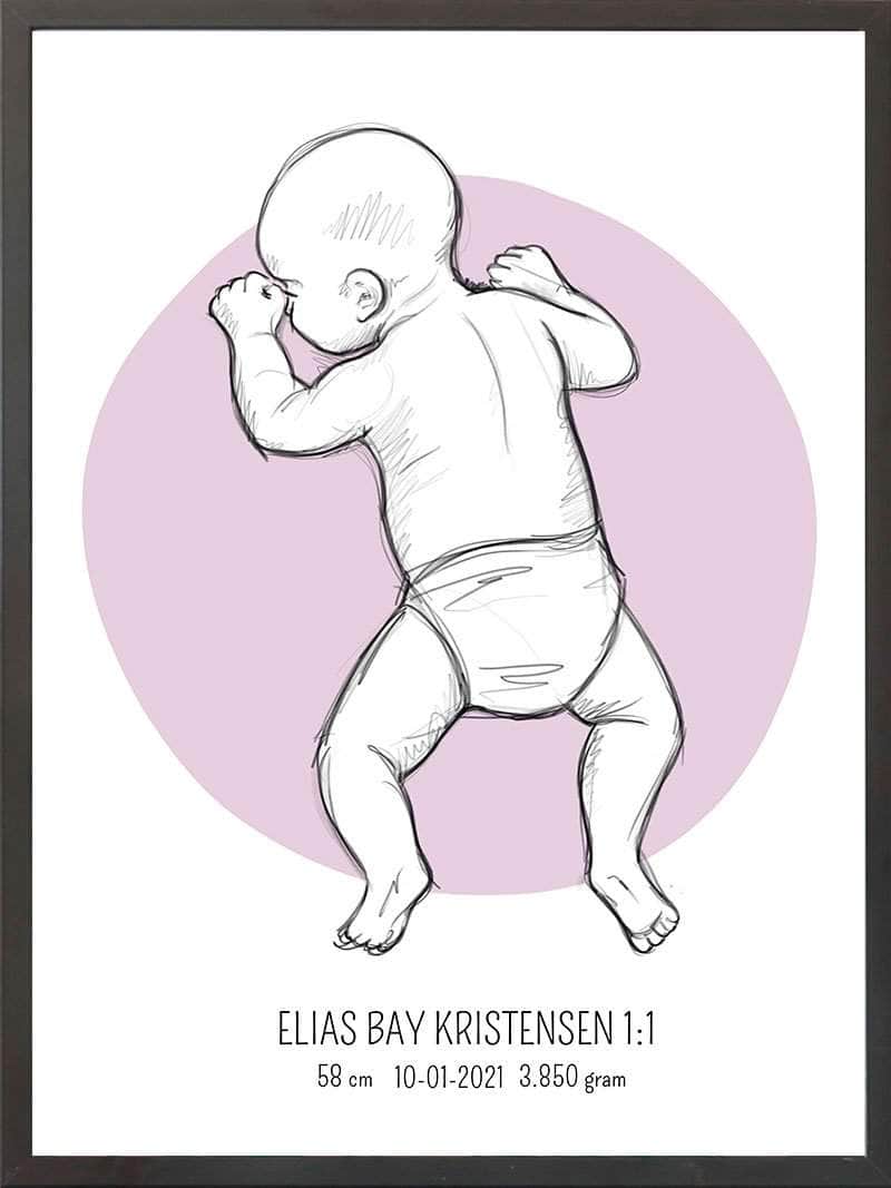Birth Poster Fødselsplakat : På Maven Lyserød