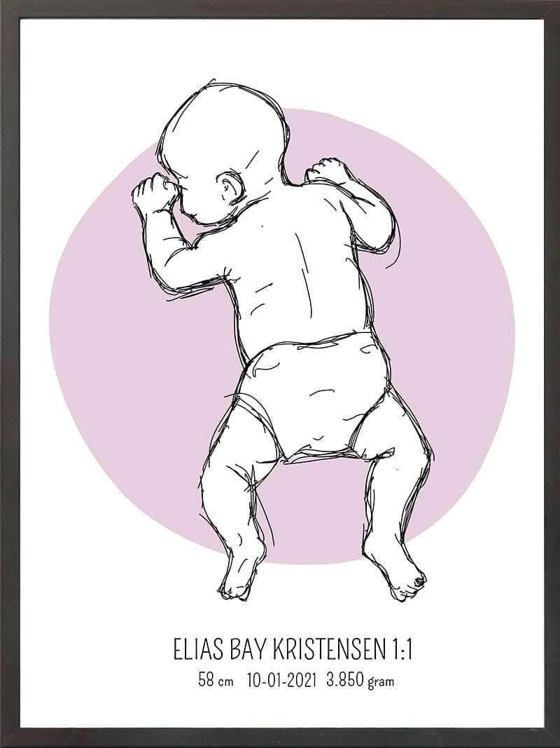 Birth Poster Fødselsplakat : På Maven Lyserød