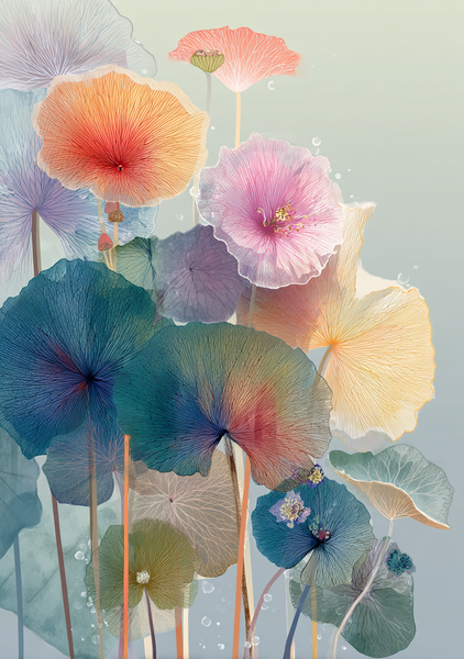 Blomster Plakat 167  Akvarelblomster Med Linjespil Og Vanddråber