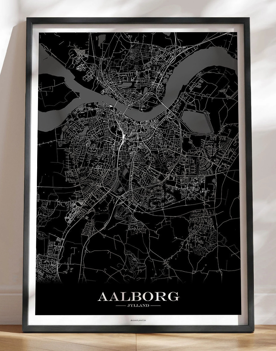 Bykort Plakat Aalborg Sort Baggrund