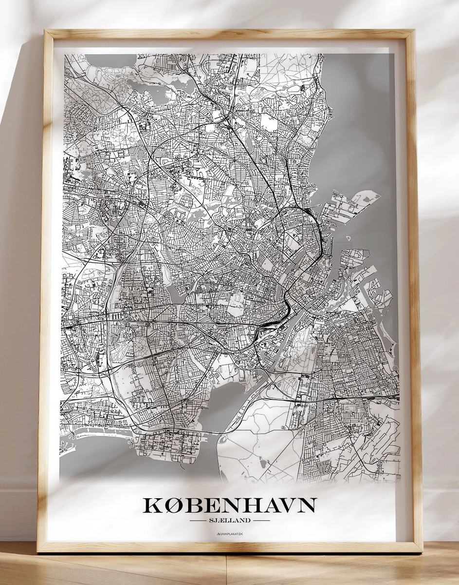 Bykort Plakat København Hvid Baggrund