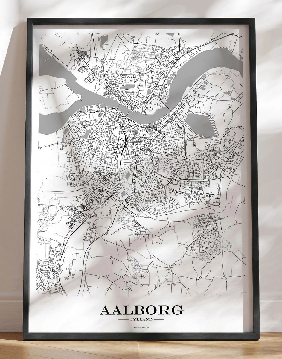 Byplakat Med Bykort Aalborg Hvid Baggrund