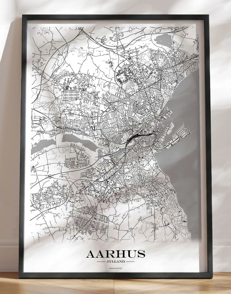Byplakat Med Kort Over Aarhus Hvid Baggrund